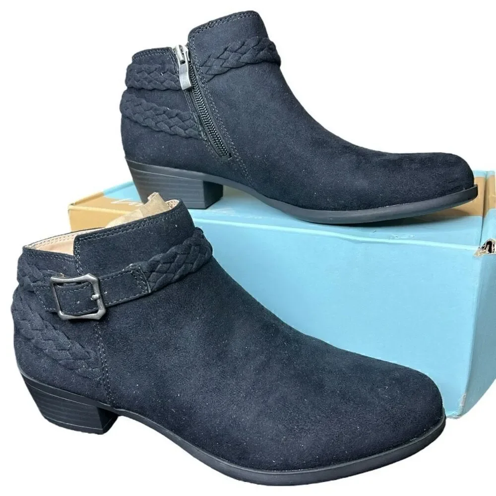 NEW Lifestride Women's Adriana Booties Black Microsuede 8.5 M